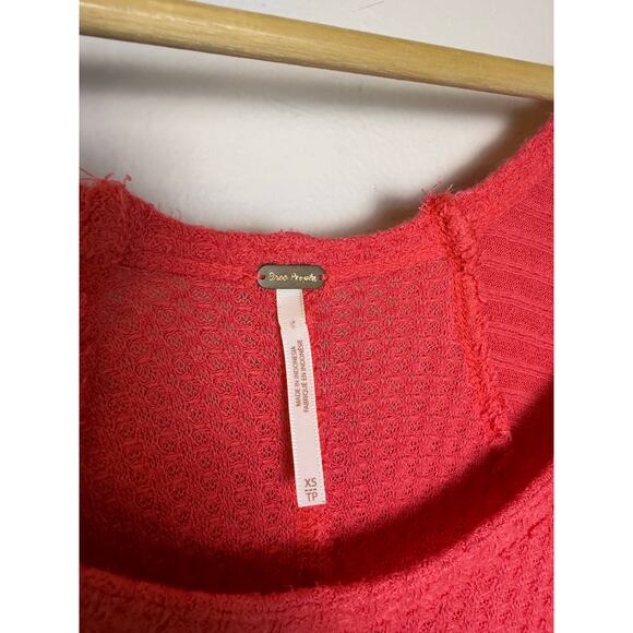 Free People Coral Poppy Red Drippy Ventura Waffle Knit Thermal Top Size XS - Picture 3 of 4